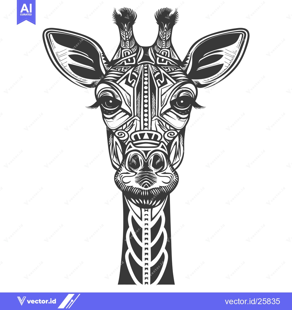 Premium Vector dari Black and White Ornate Giraffe Head Illustration