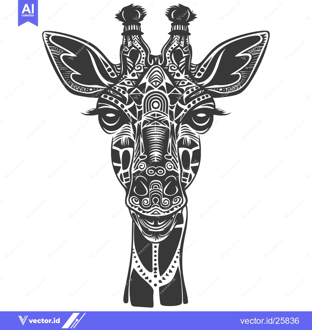 Premium Vector of Black and White Ornate Giraffe Head Illustration