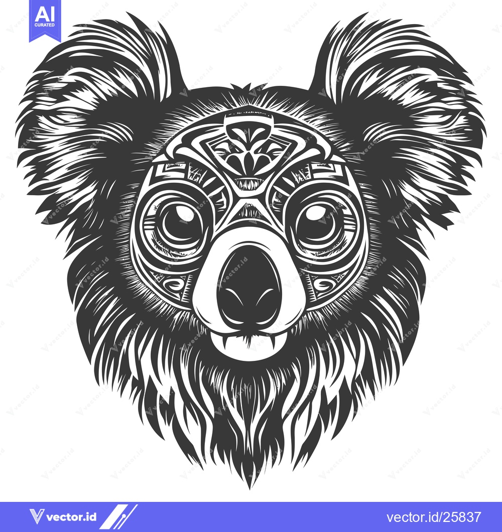 Premium Vector dari Black and White Ornate Koala Face with Large Eyes