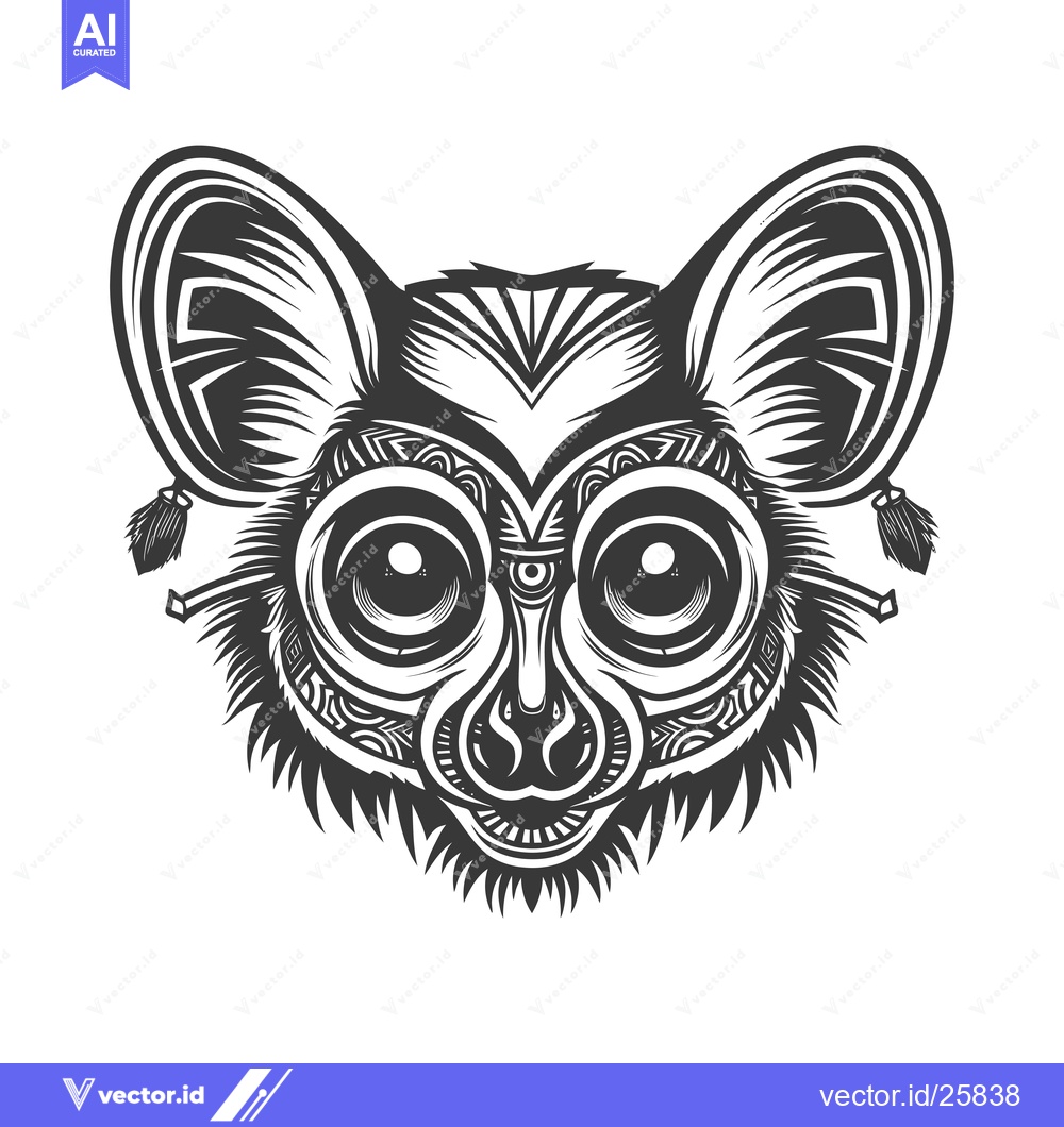Premium Vector of Black and White Ornate Loris Head Illustration