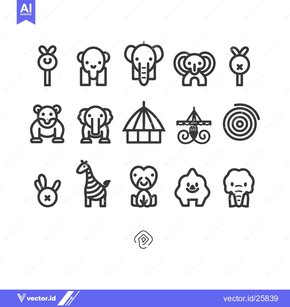 Premium Vector dari Black and White Outline Animal and Carnival Icons