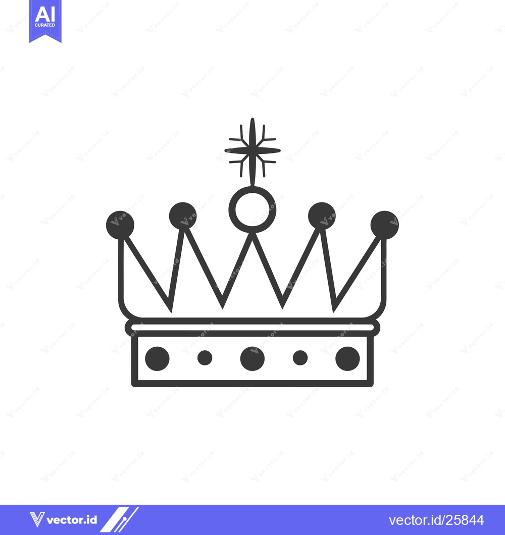 Premium Vector of Black and White Outline Drawing of a Crown with a Star on Top