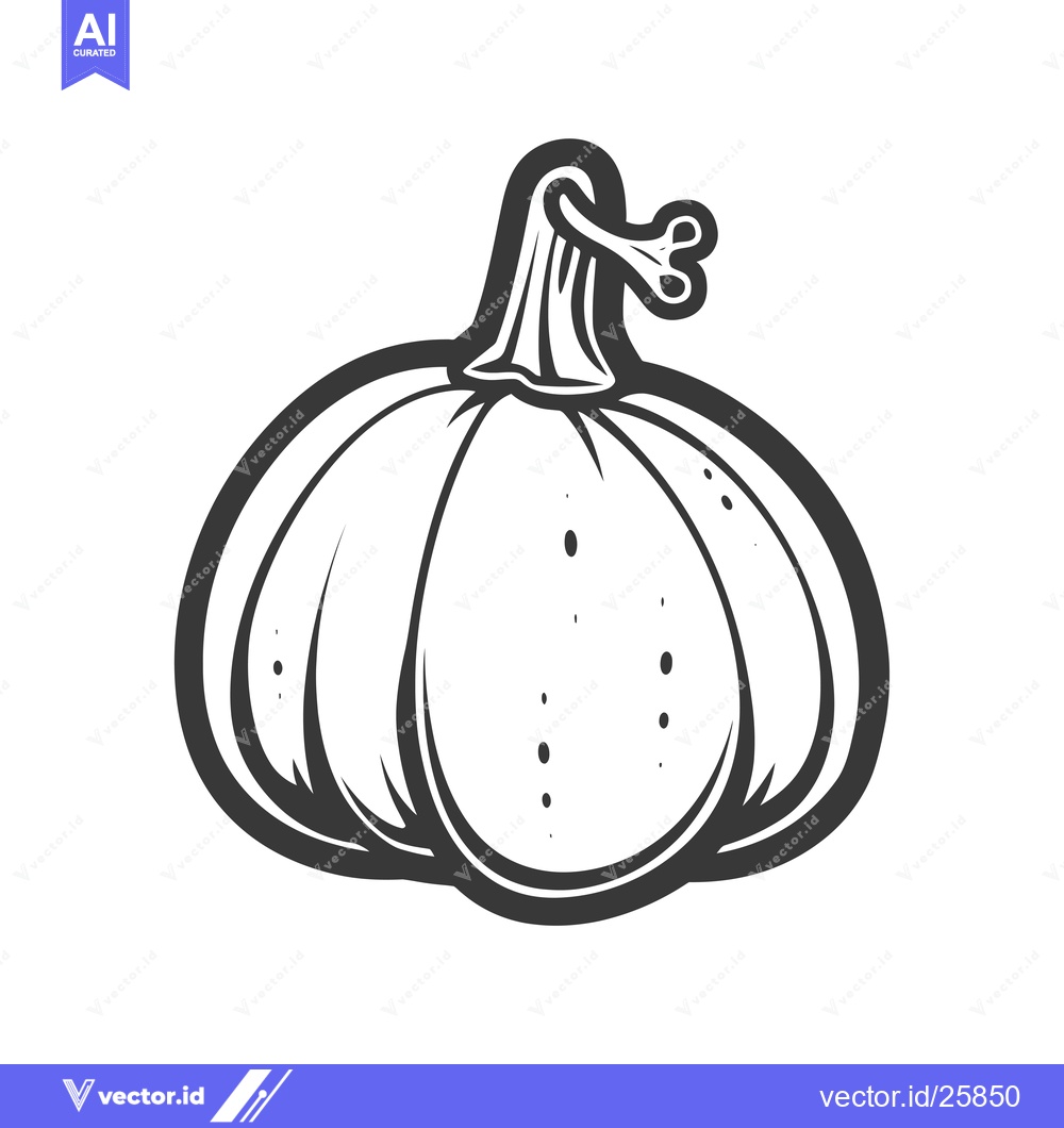 Premium Vector dari Black and White Outline Drawing of a Pumpkin