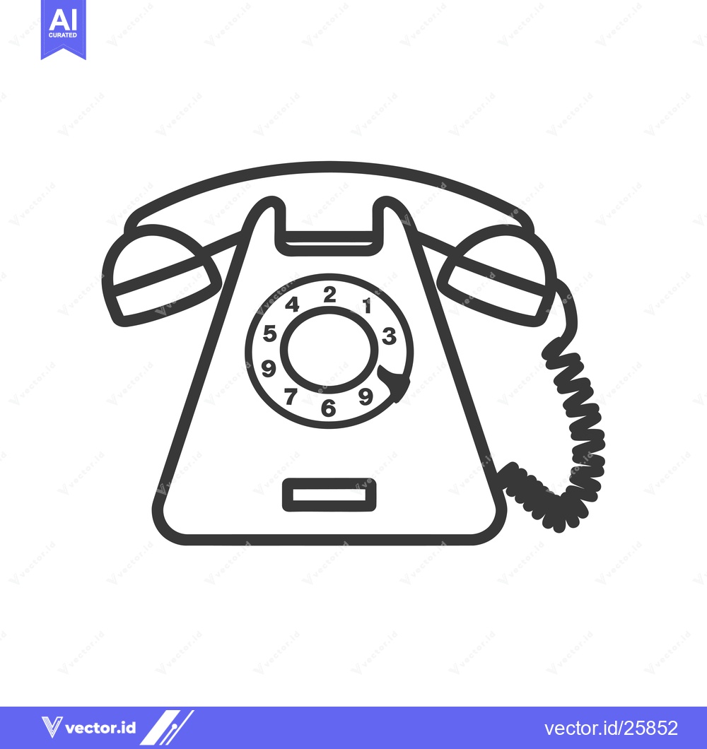 Premium Vector of Black and White Outline Drawing of a Rotary Phone