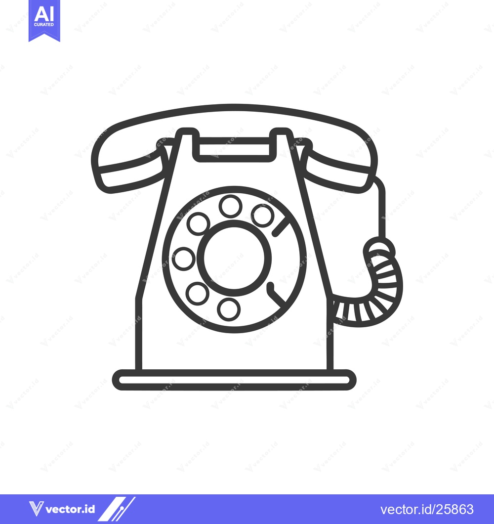 Premium Vector of Black and White Outline Drawing of a Vintage Rotary Phone