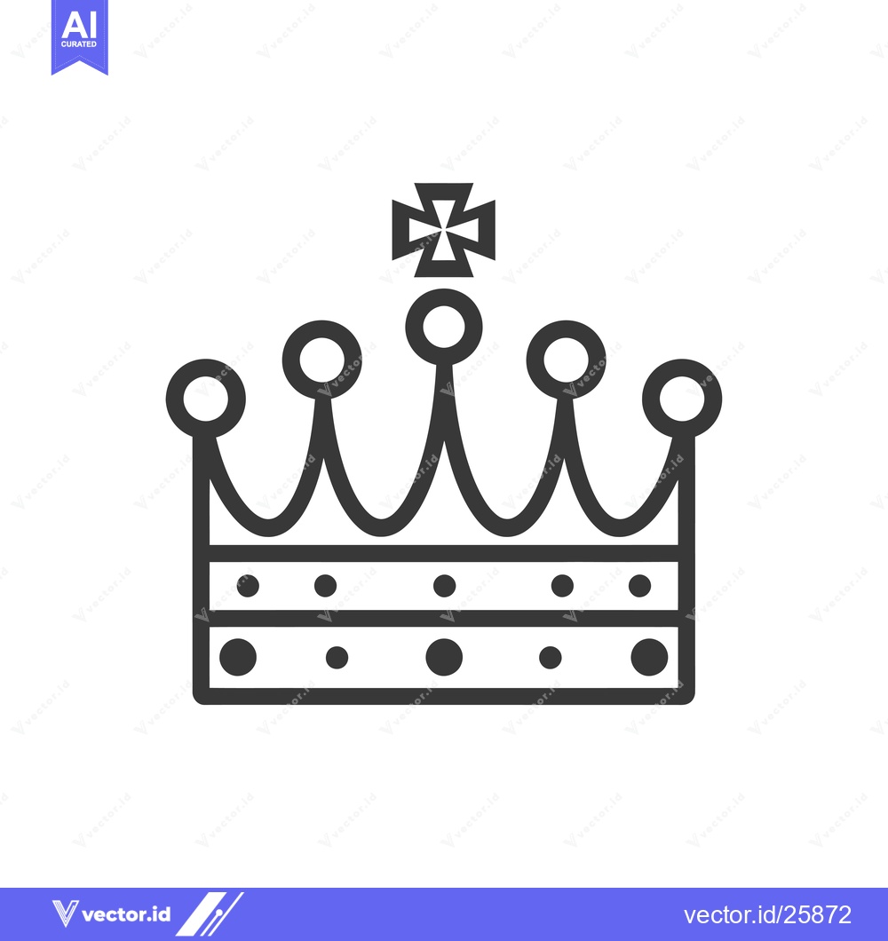 Premium Vector of Black and White Outline Icon of a Crown with a Cross on Top