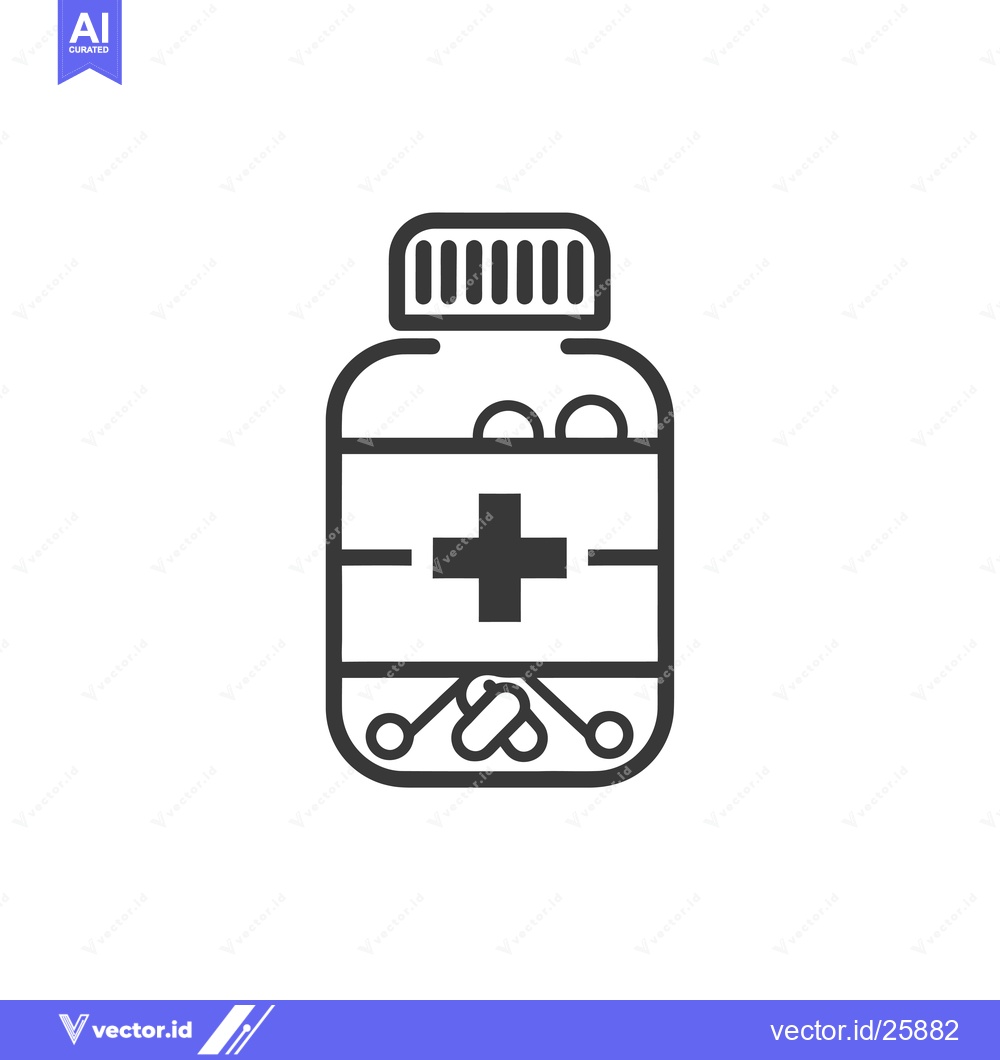 Premium Vector dari Black and White Outline Icon of a Pill Bottle