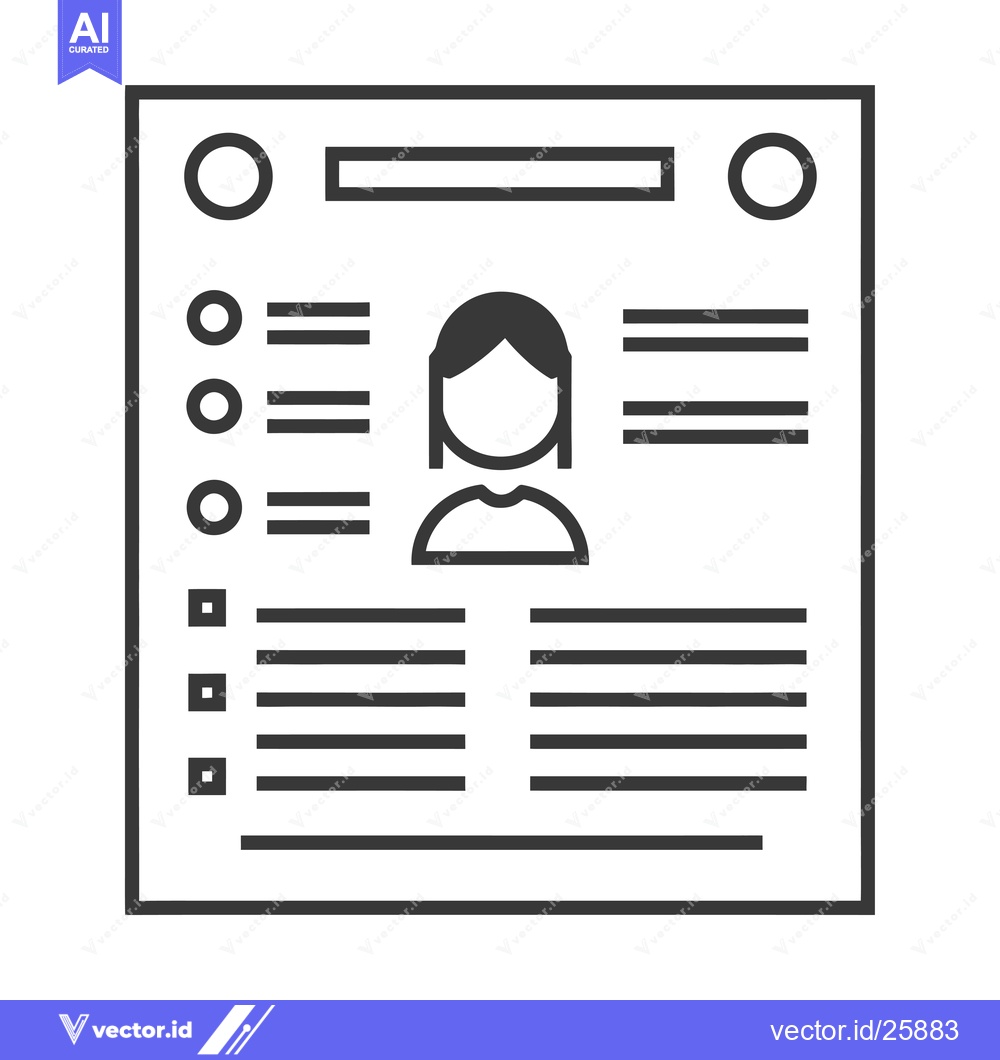 Premium Vector dari Black and White Outline Icon of a Resume with a Woman's Profile Pictur