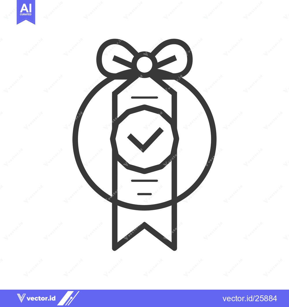 Premium Vector dari Black and White Outline Icon of a Ribbon with a Checkmark
