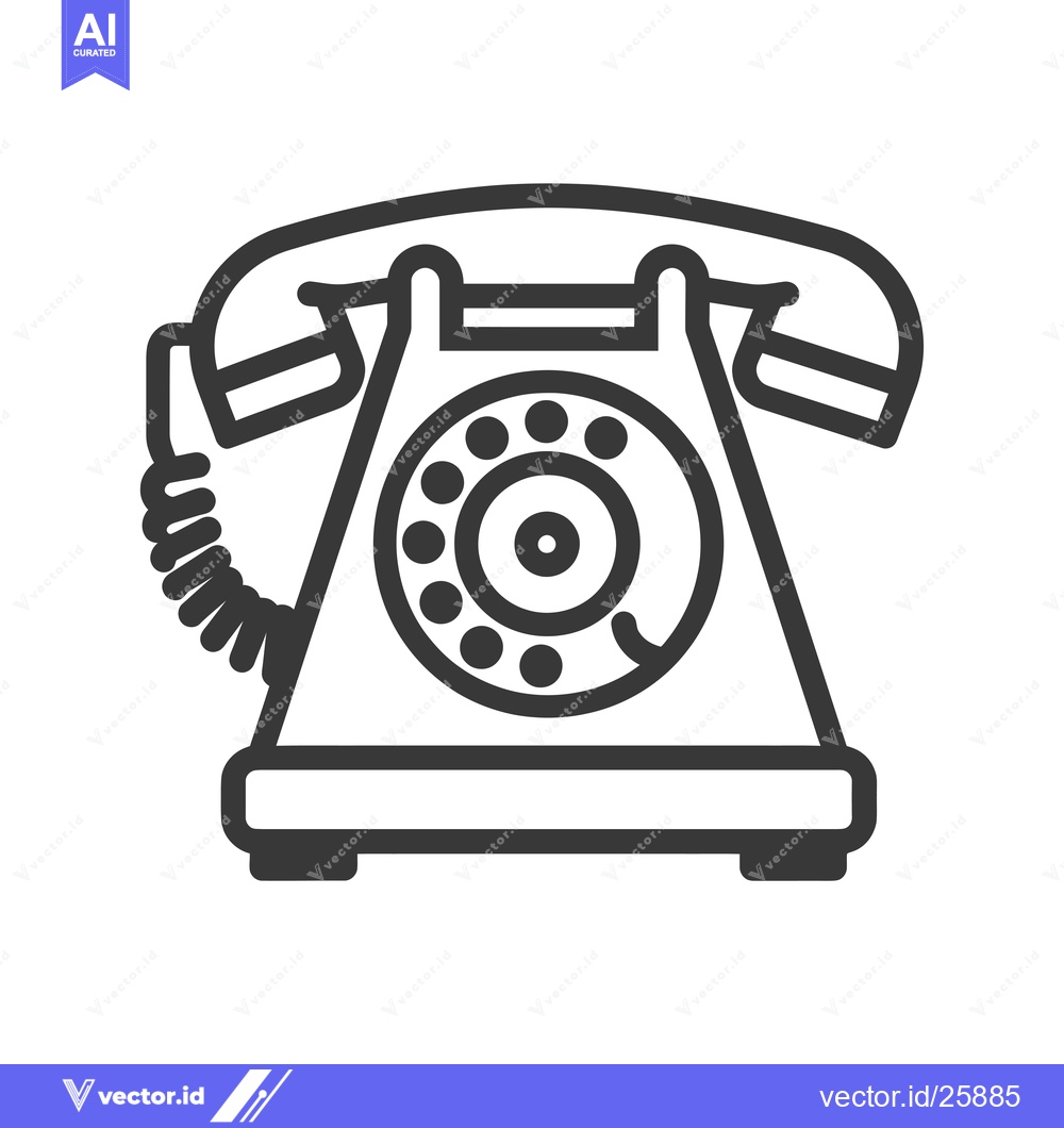 Premium Vector dari Black and White Outline Icon of a Rotary Phone