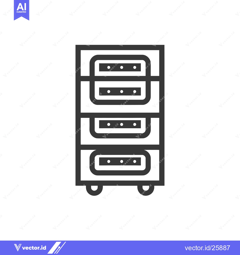 Premium Vector of Black and white outline icon of a server rack with four compartments