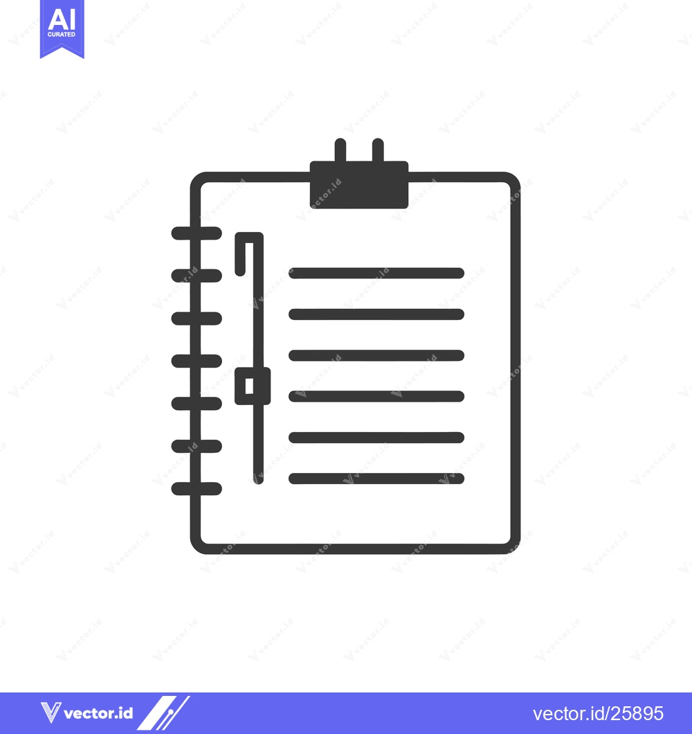 Premium Vector dari Black and white outline icon of a spiral bound notepad with a check ma
