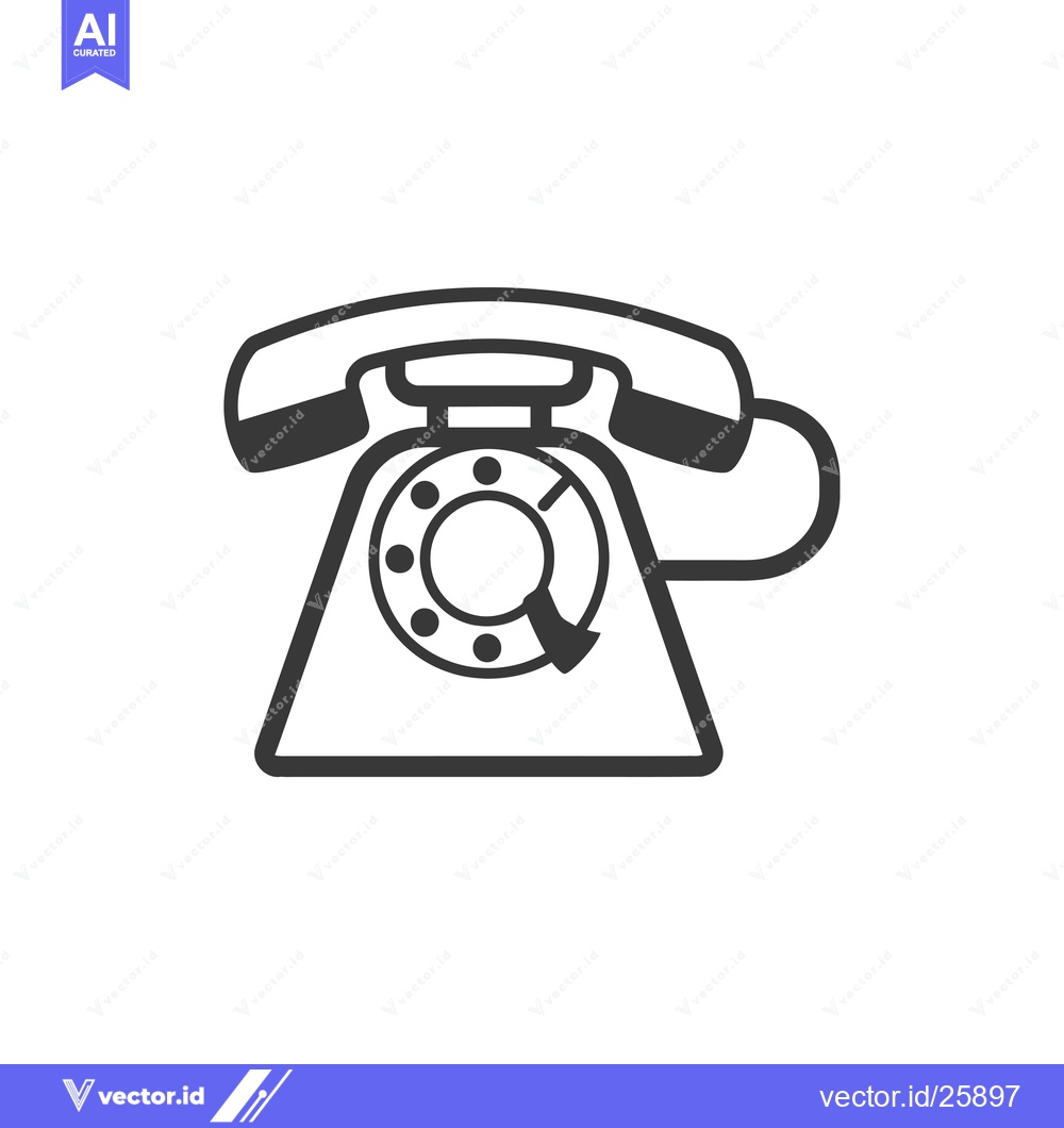 Premium Vector of Black and White Outline Icon of a Vintage Rotary Phone
