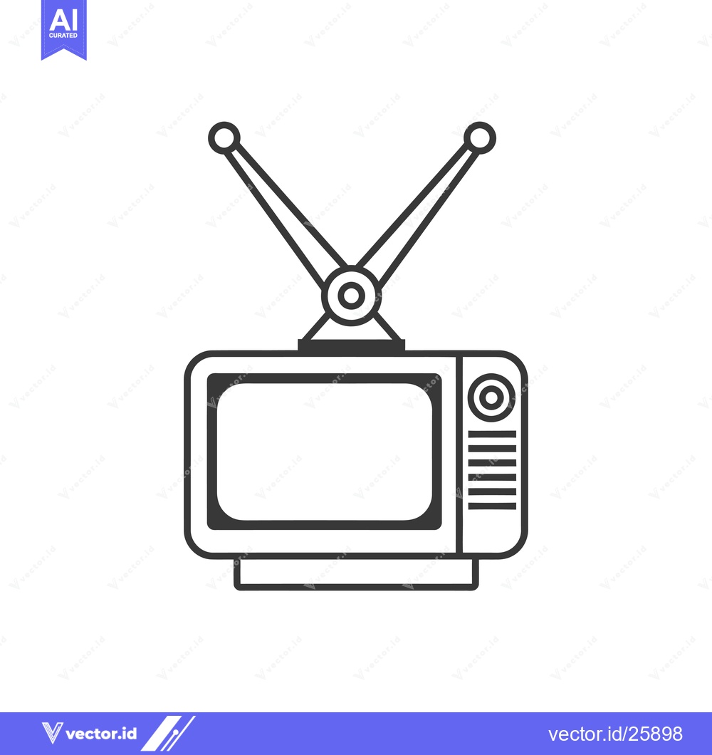Premium Vector dari Black and White Outline Icon of a Vintage Television with Antenna