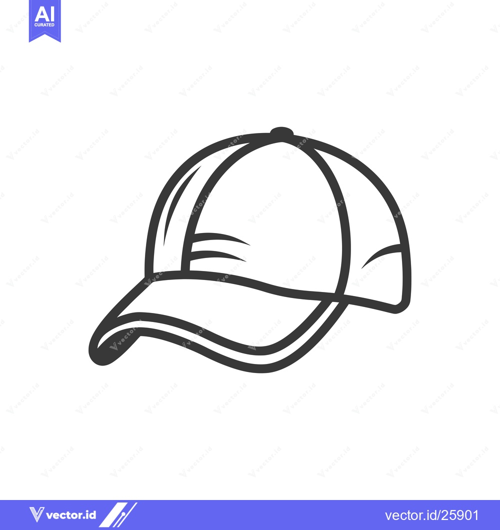 Premium Vector dari Black and white outline illustration of a baseball cap