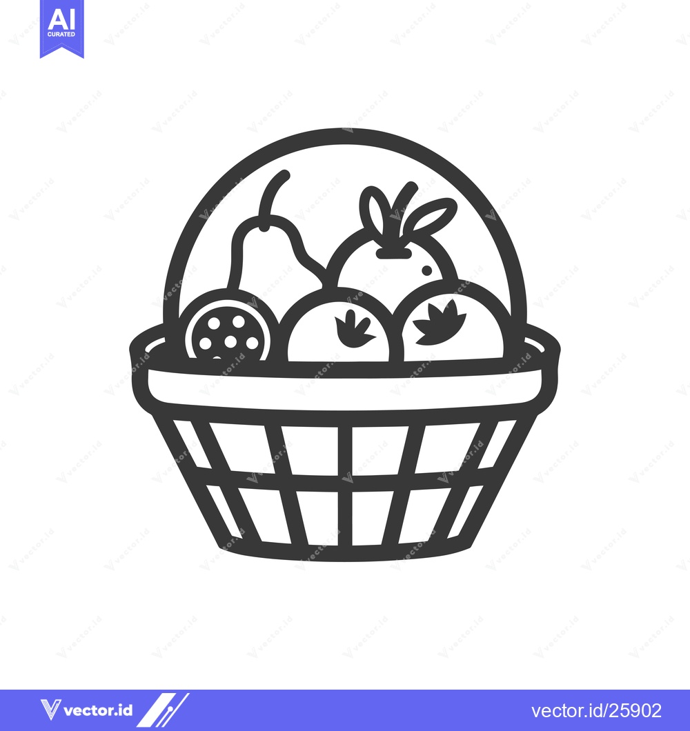 Premium Vector of Black and White Outline Illustration of a Basket of Fruit