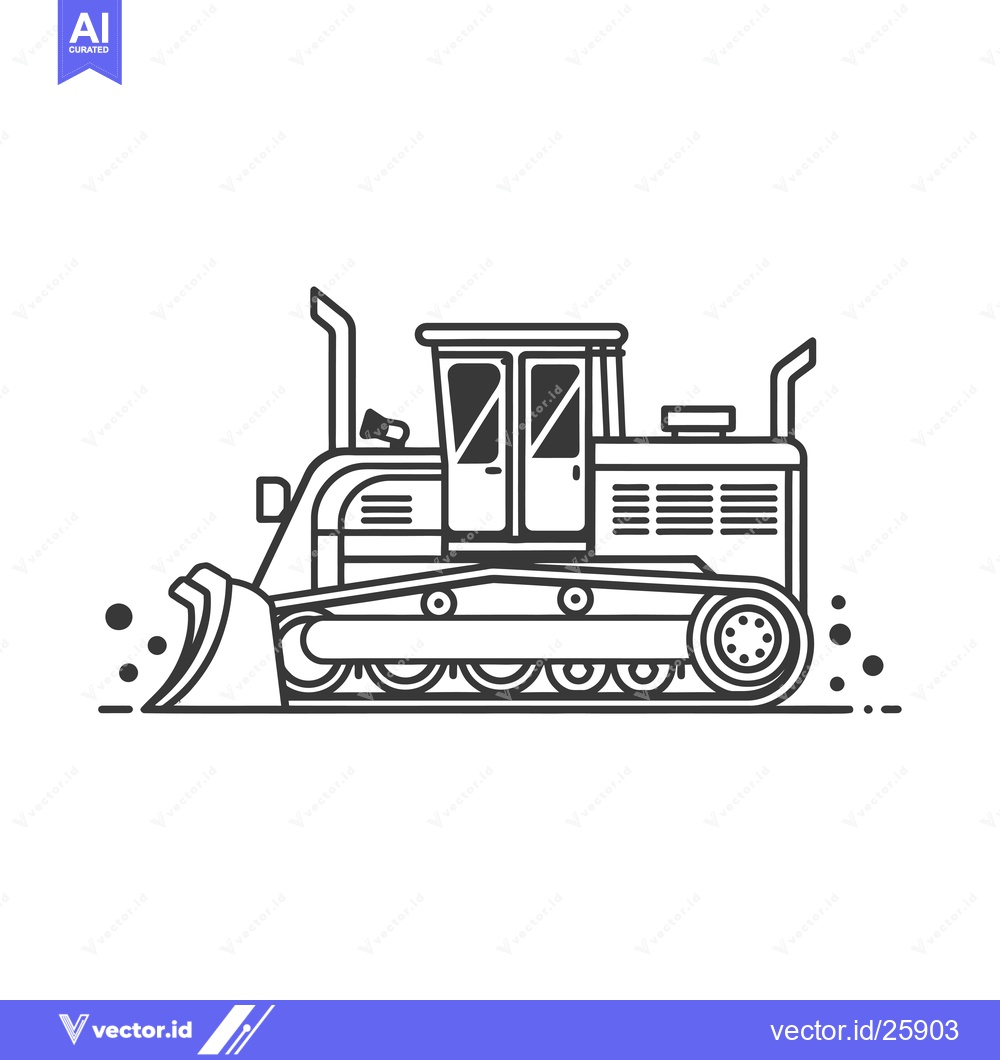 Premium Vector dari Black and white outline illustration of a bulldozer