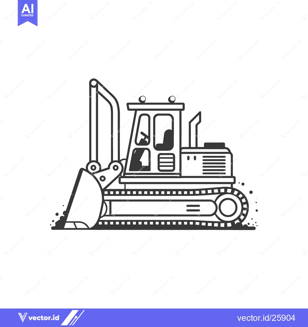 Premium Vector of Black and White Outline Illustration of a Bulldozer