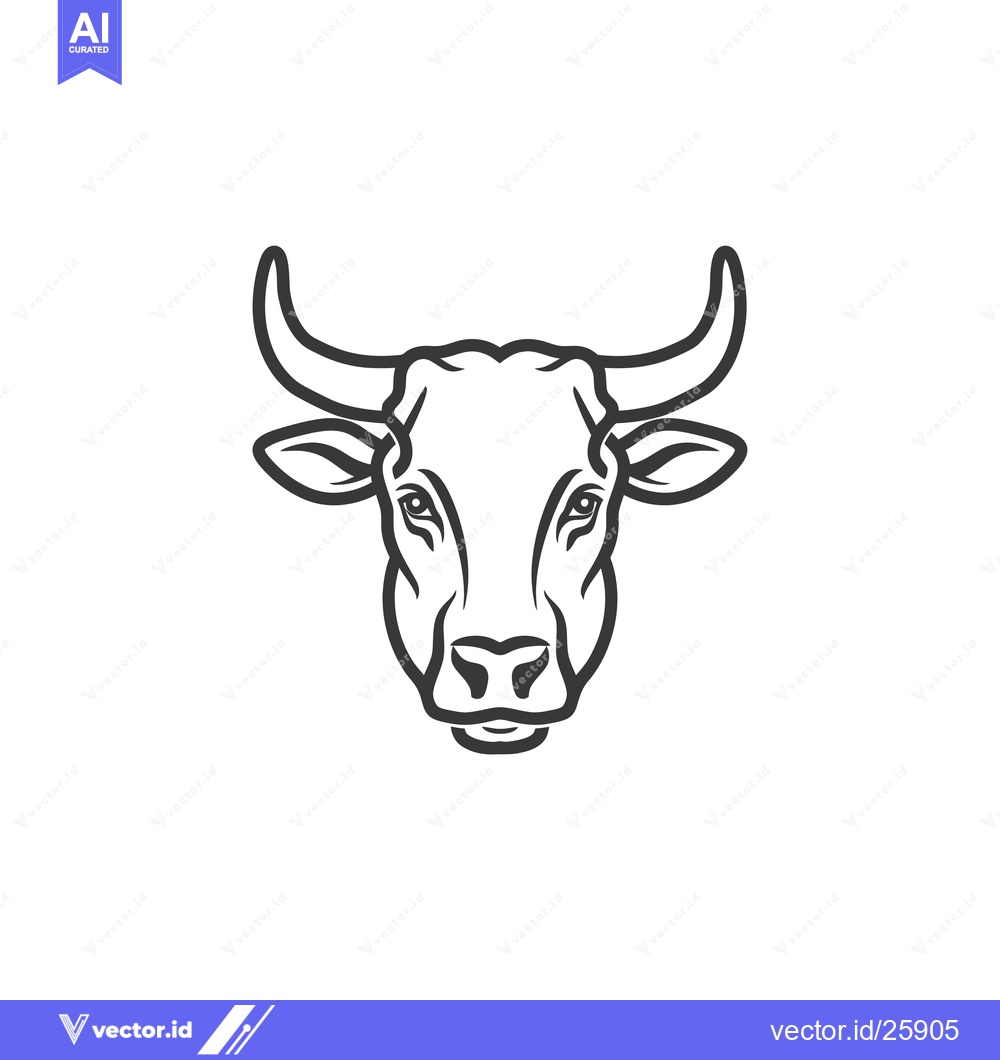 Premium Vector of Black and White Outline Illustration of a Bull's Head