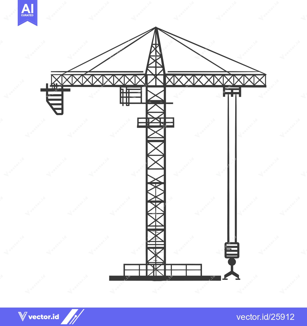 Premium Vector dari Black and White Outline Illustration of a Construction Crane