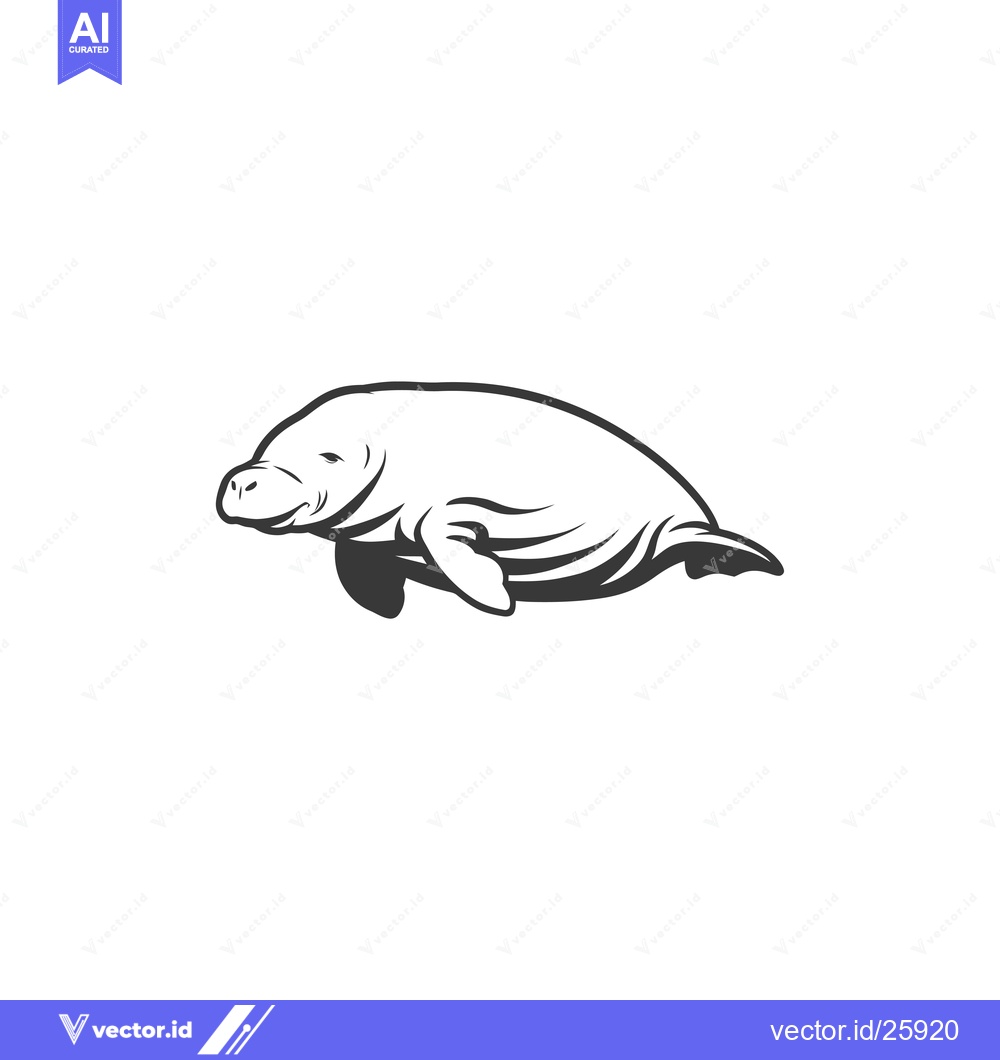 Premium Vector of Black and White Outline Illustration of a Dugong