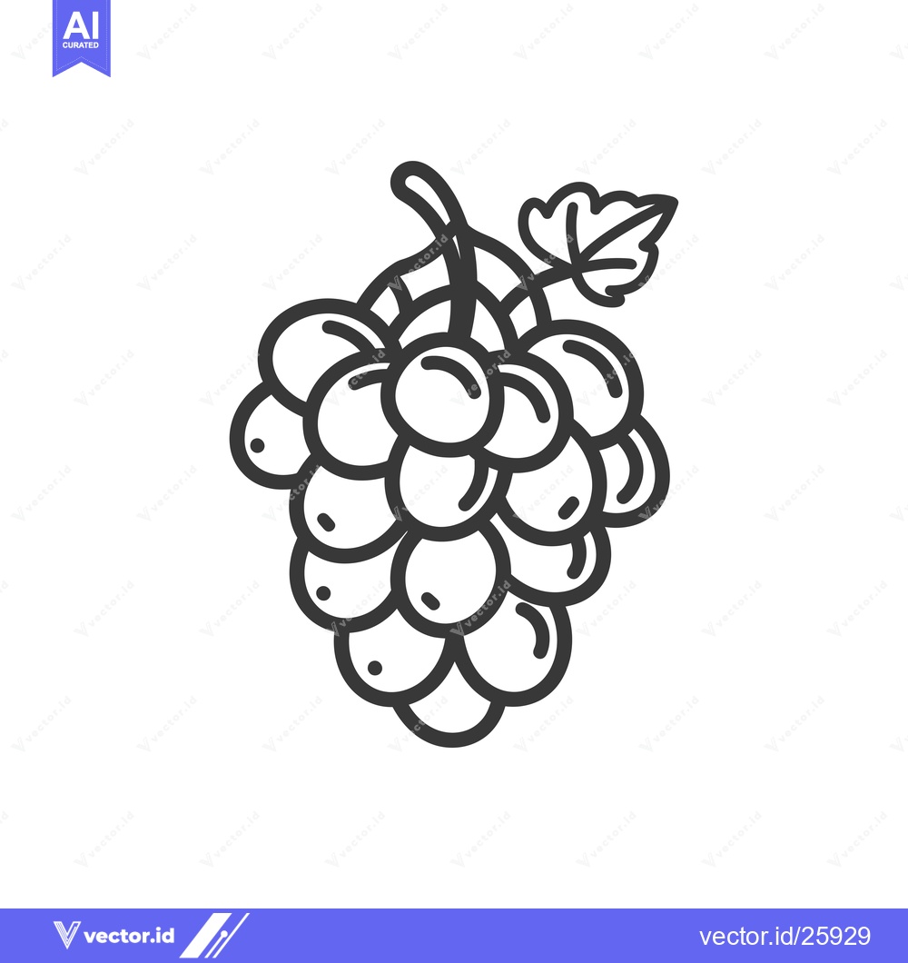 Premium Vector of Black and White Outline Illustration of a Grape Bunch