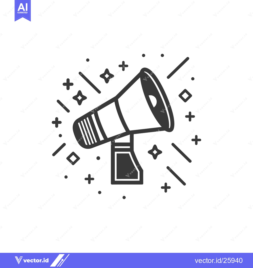 Premium Vector dari Black and White Outline Illustration of a Megaphone with Stars and Plu