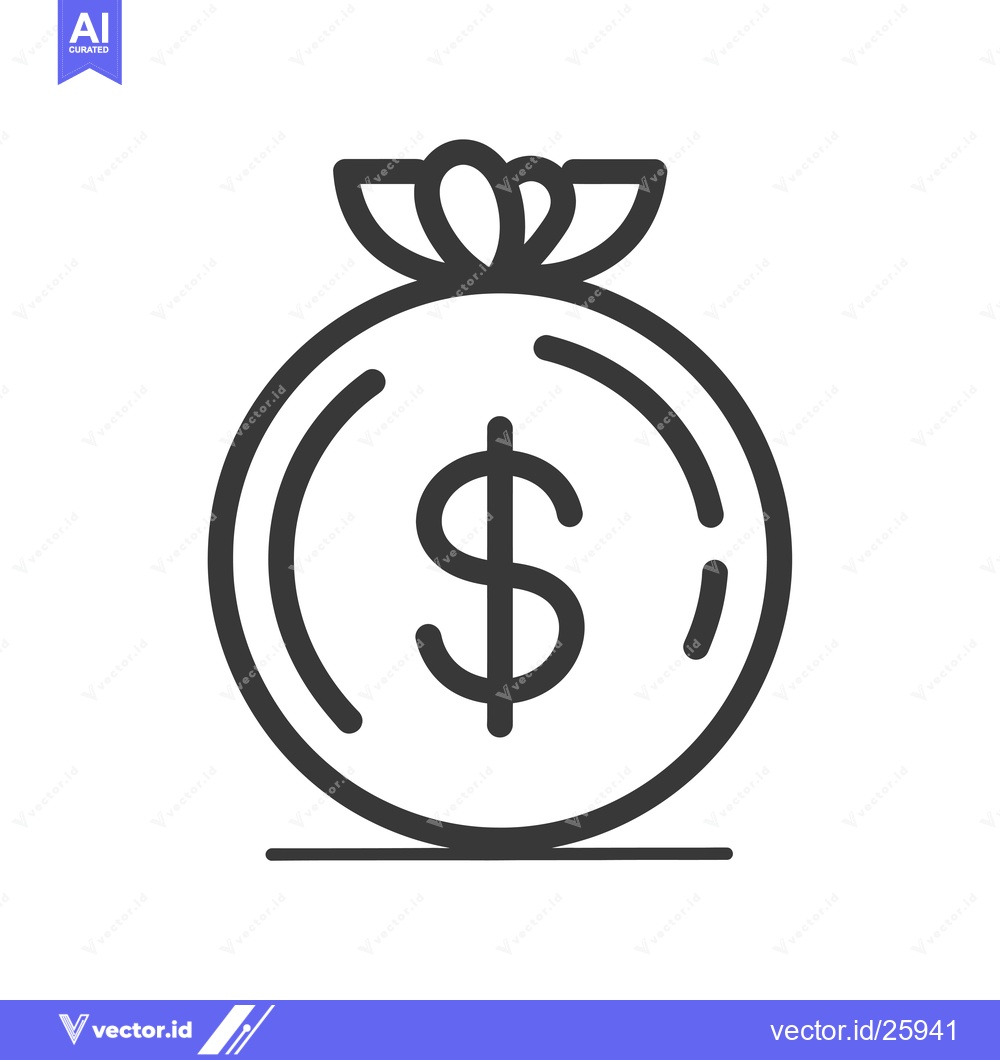 Premium Vector dari Black and White Outline Illustration of a Money Bag