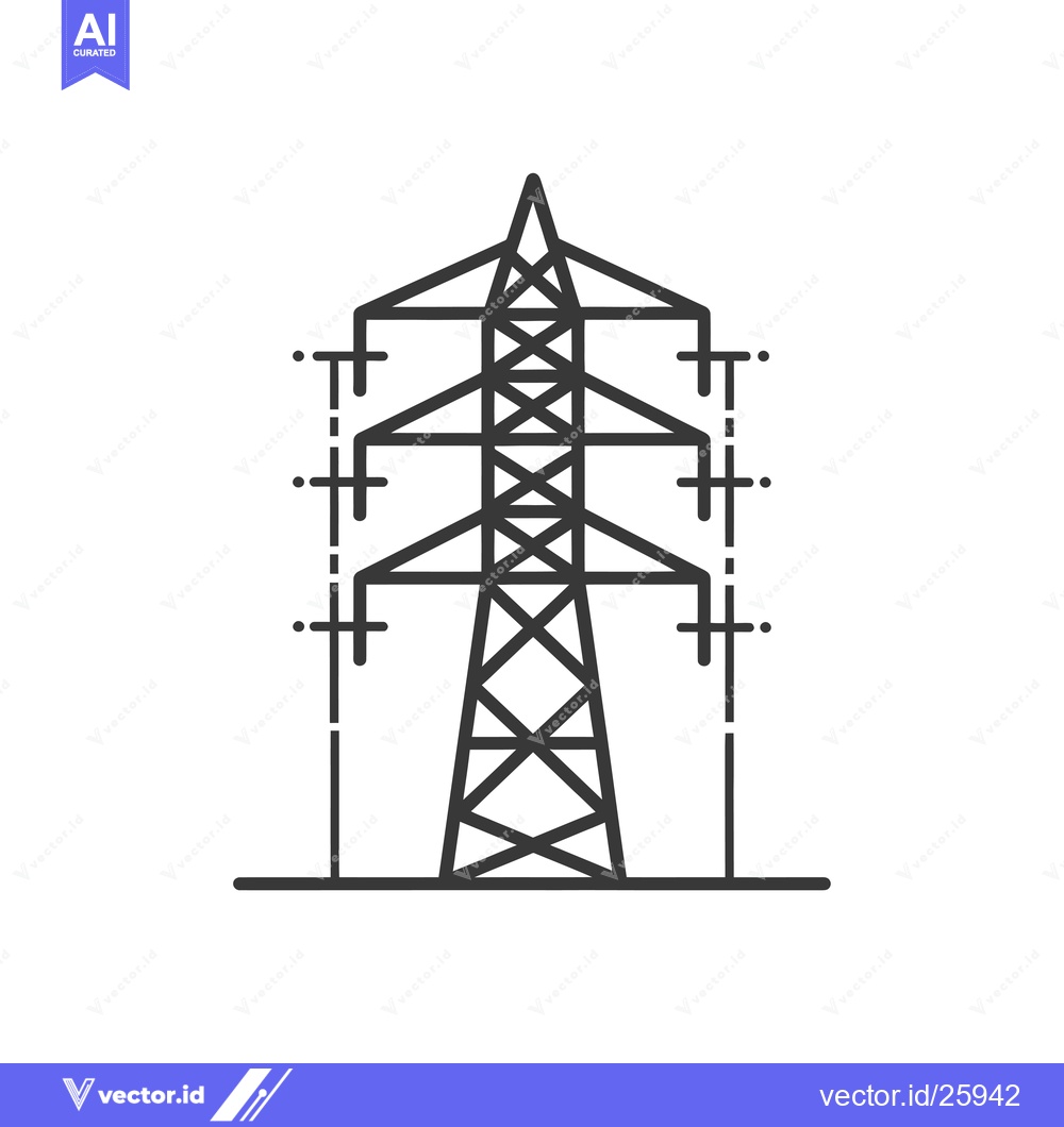 Premium Vector of Black and White Outline Illustration of an Electrical Power Transmissi