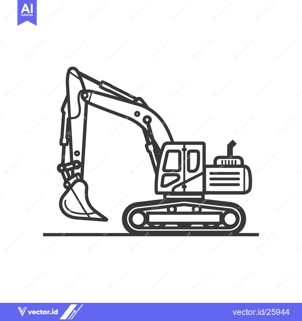 Premium Vector dari Black and White Outline Illustration of an Excavator