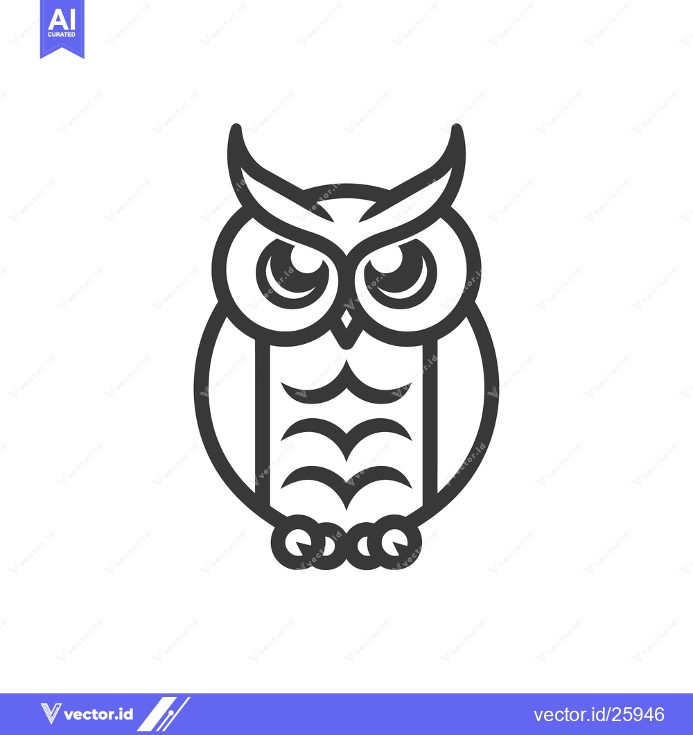 Premium Vector of Black and White Outline Illustration of an Owl