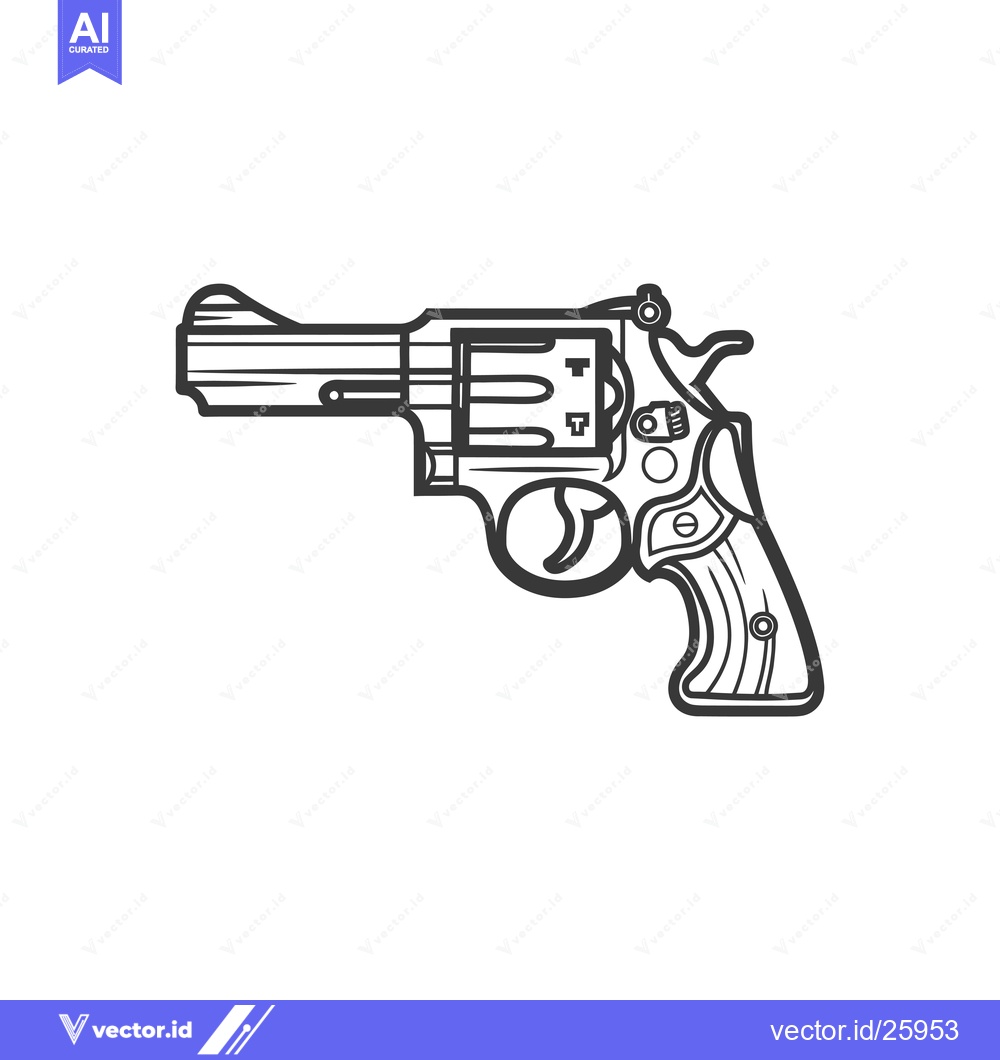 Premium Vector of Black and White Outline Illustration of a Revolver