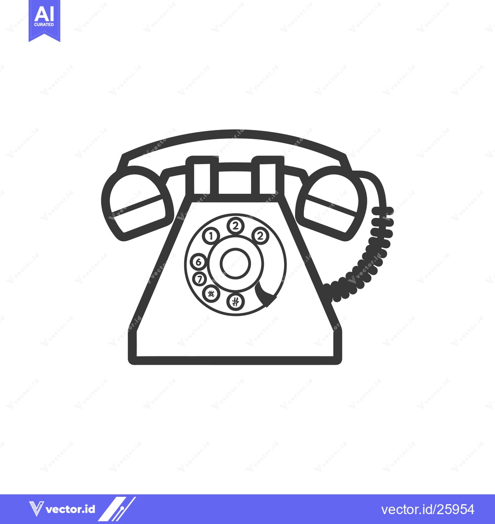 Premium Vector of Black and White Outline Illustration of a Rotary Dial Phone