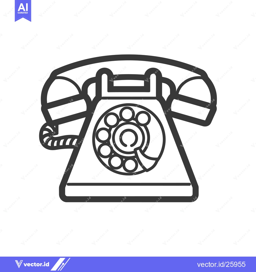 Premium Vector of Black and White Outline Illustration of a Rotary Dial Phone