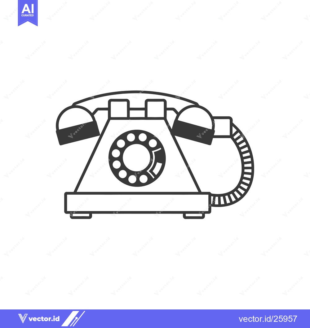 Premium Vector of Black and White Outline Illustration of a Rotary Phone