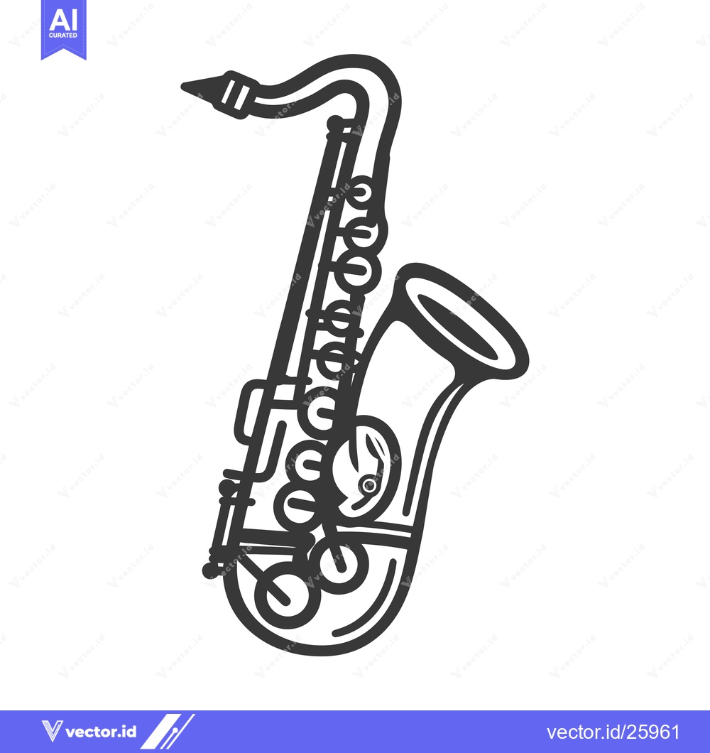 Premium Vector of Black and White Outline Illustration of a Saxophone