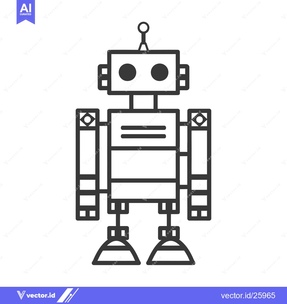 Premium Vector of Black and White Outline Illustration of a Simple Robot