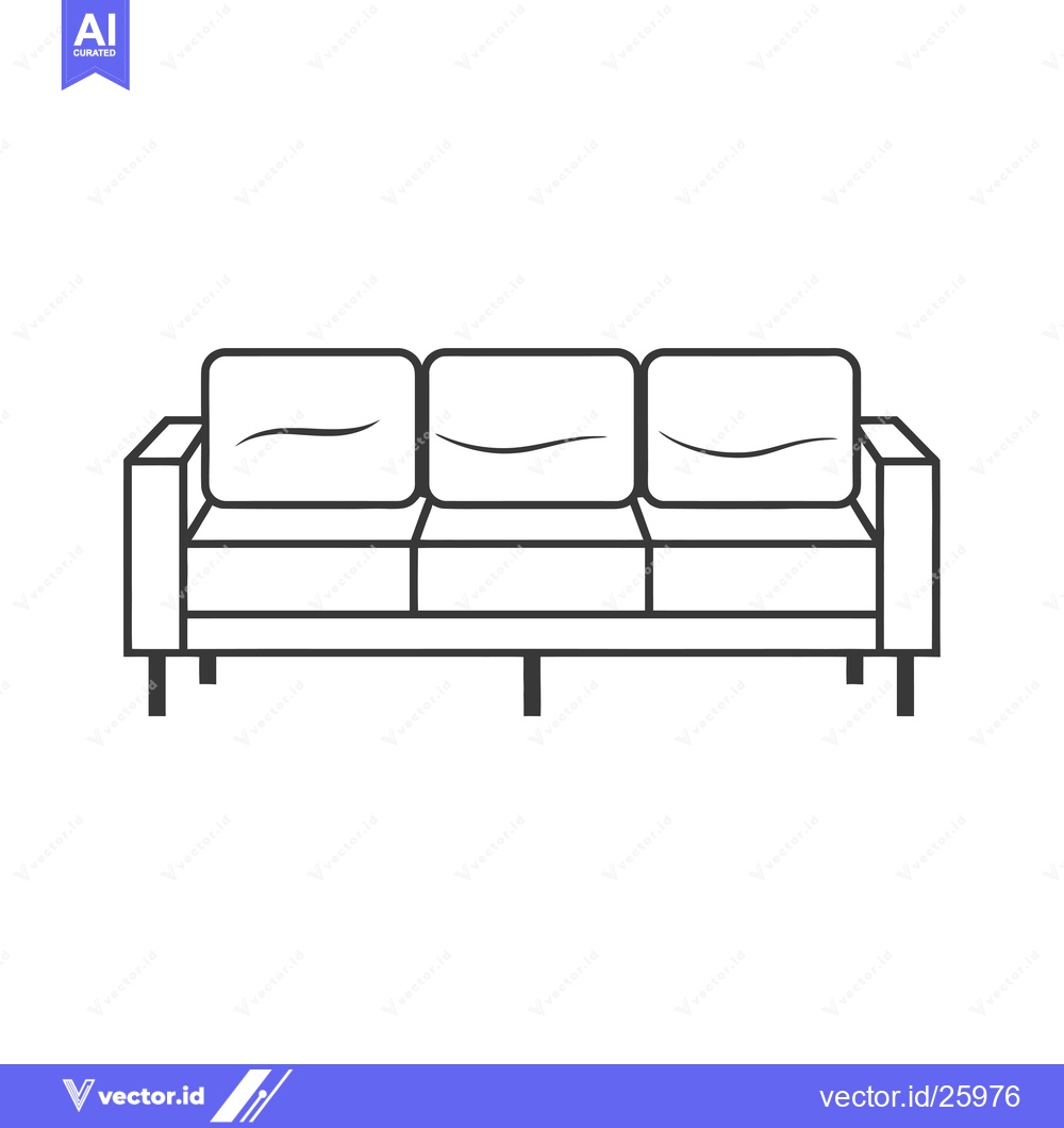Premium Vector dari Black and White Outline Illustration of a Three-Seater Sofa
