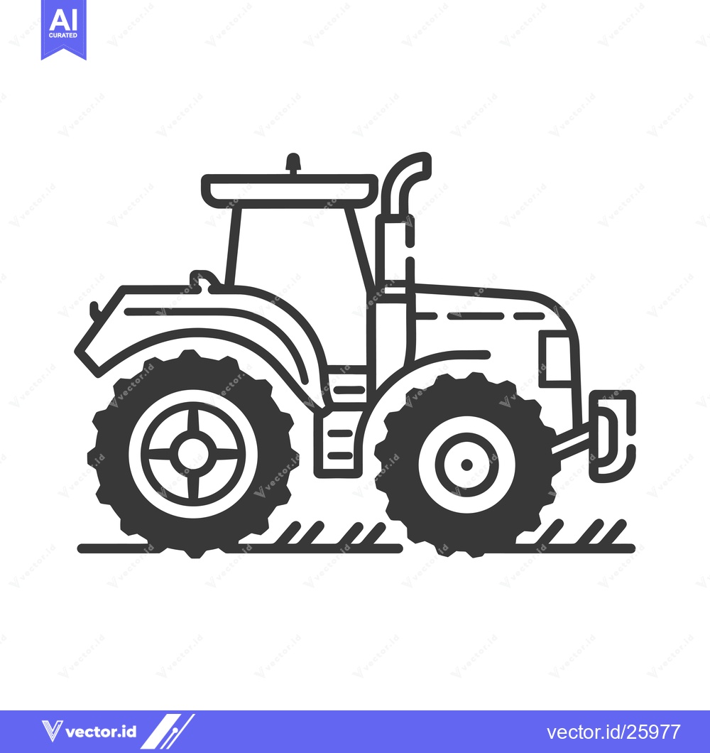 Premium Vector of Black and White Outline Illustration of a Tractor