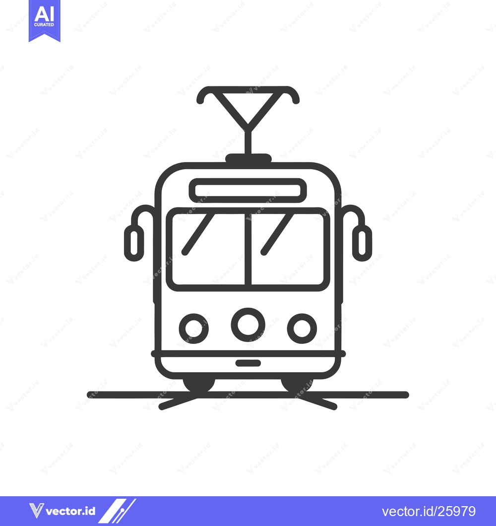 Premium Vector of Black and White Outline Illustration of a Tram