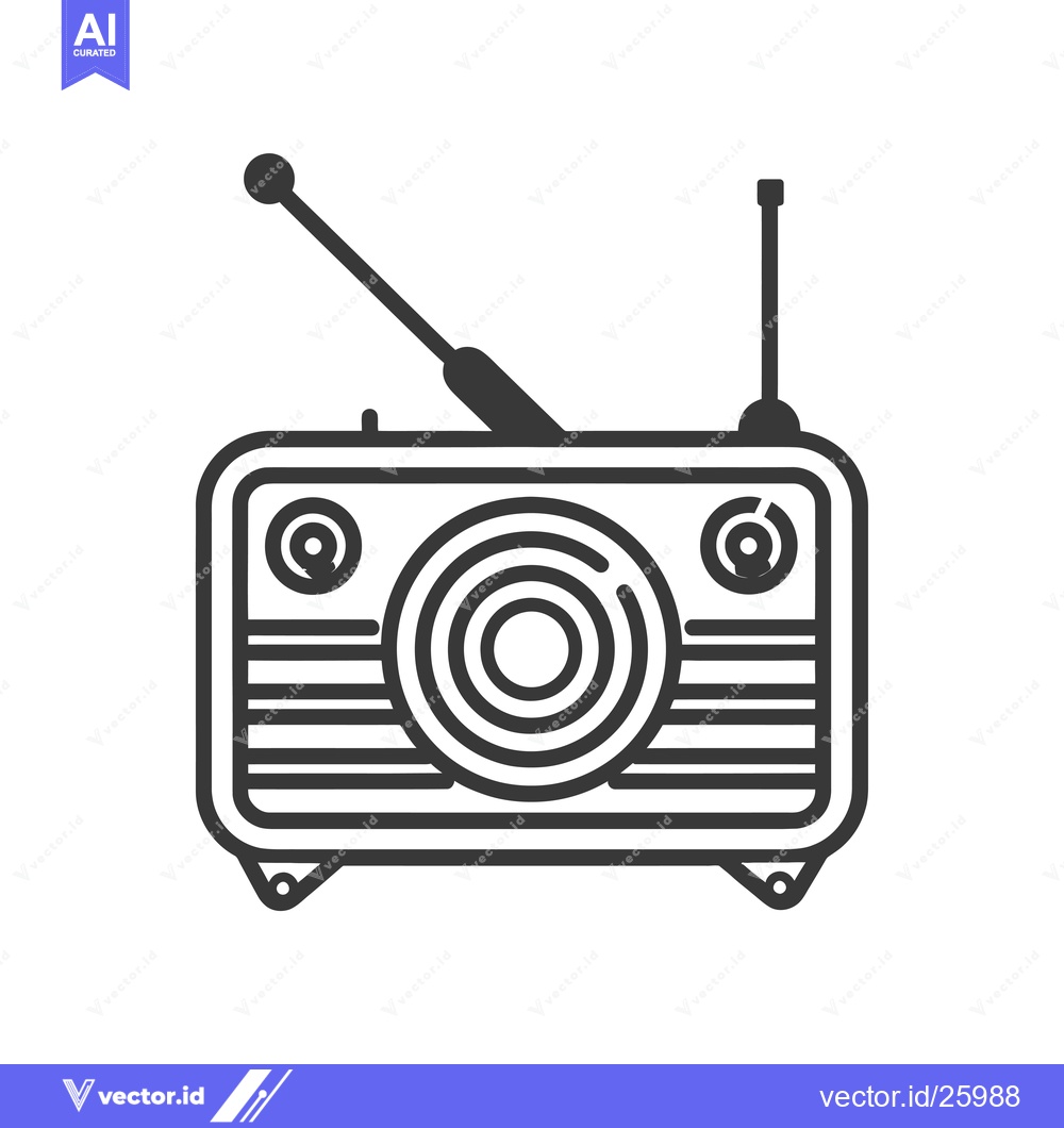 Premium Vector of Black and White Outline Illustration of a Vintage Radio