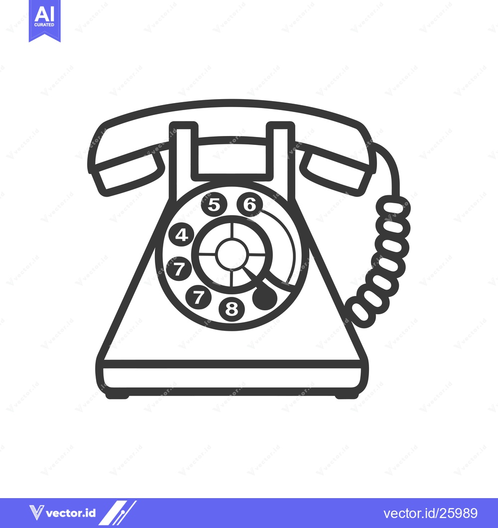 Premium Vector dari Black and white outline illustration of a vintage rotary dial telephon