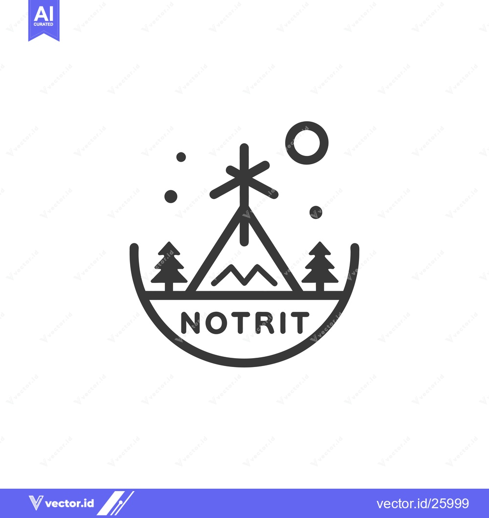 Premium Vector dari Black and White Outline Logo with Mountain, Trees, Sun, and Stars