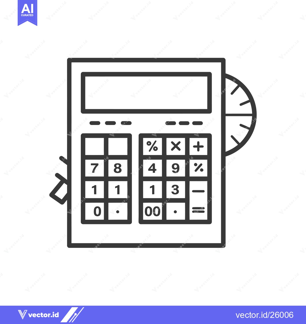 Premium Vector of Black and White Outline of a Calculator with a Display Screen