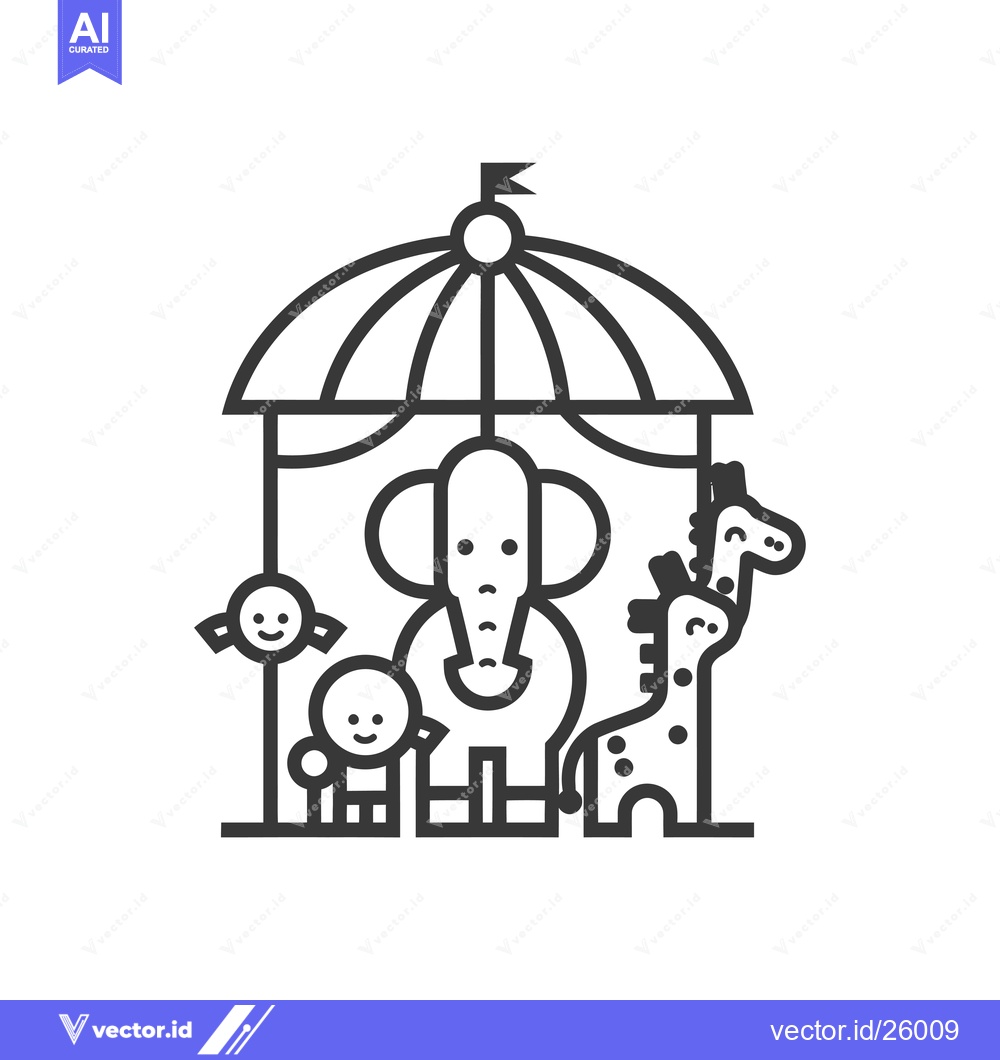 Premium Vector dari Black and White Outline of a Circus Tent with Animals