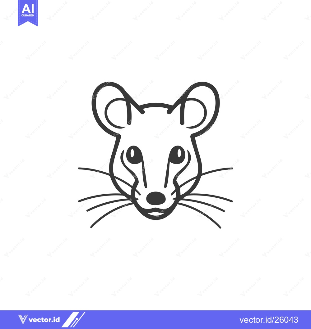 Premium Vector dari Black and White Outline of a Mouse Face with Whiskers