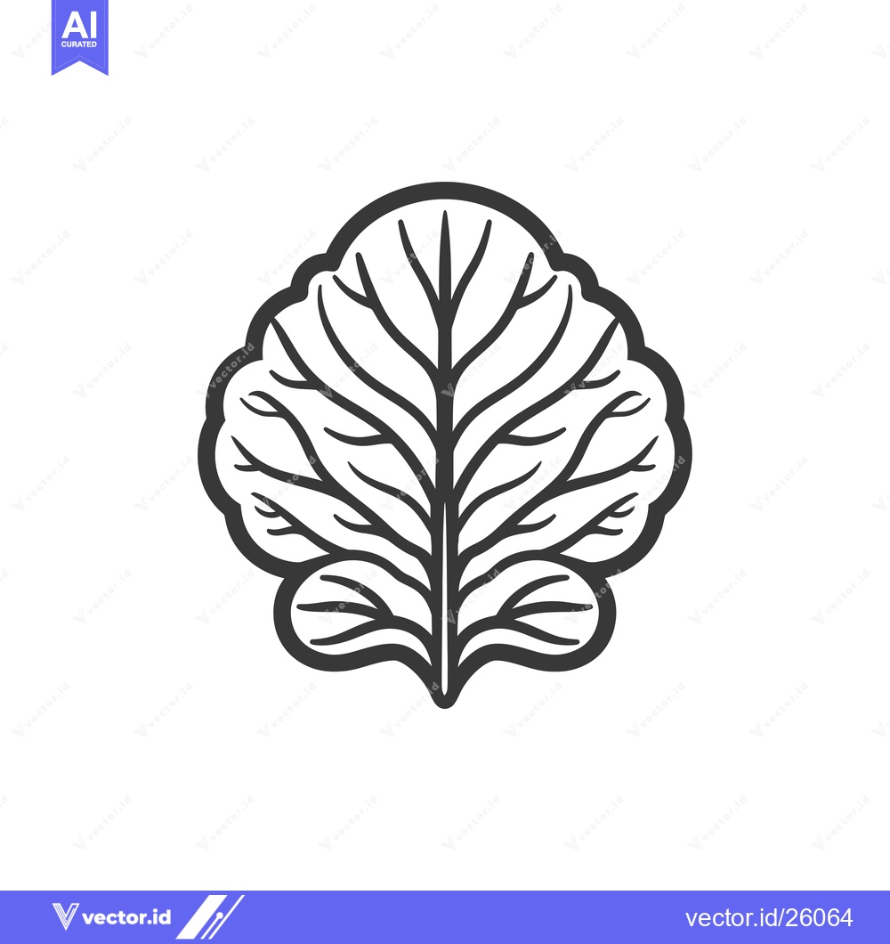 Premium Vector of Black and White Outline of a Single Cabbage Leaf