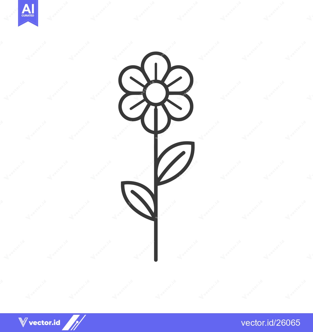 Premium Vector of Black and White Outline of a Single Flower with Stem and Leaves