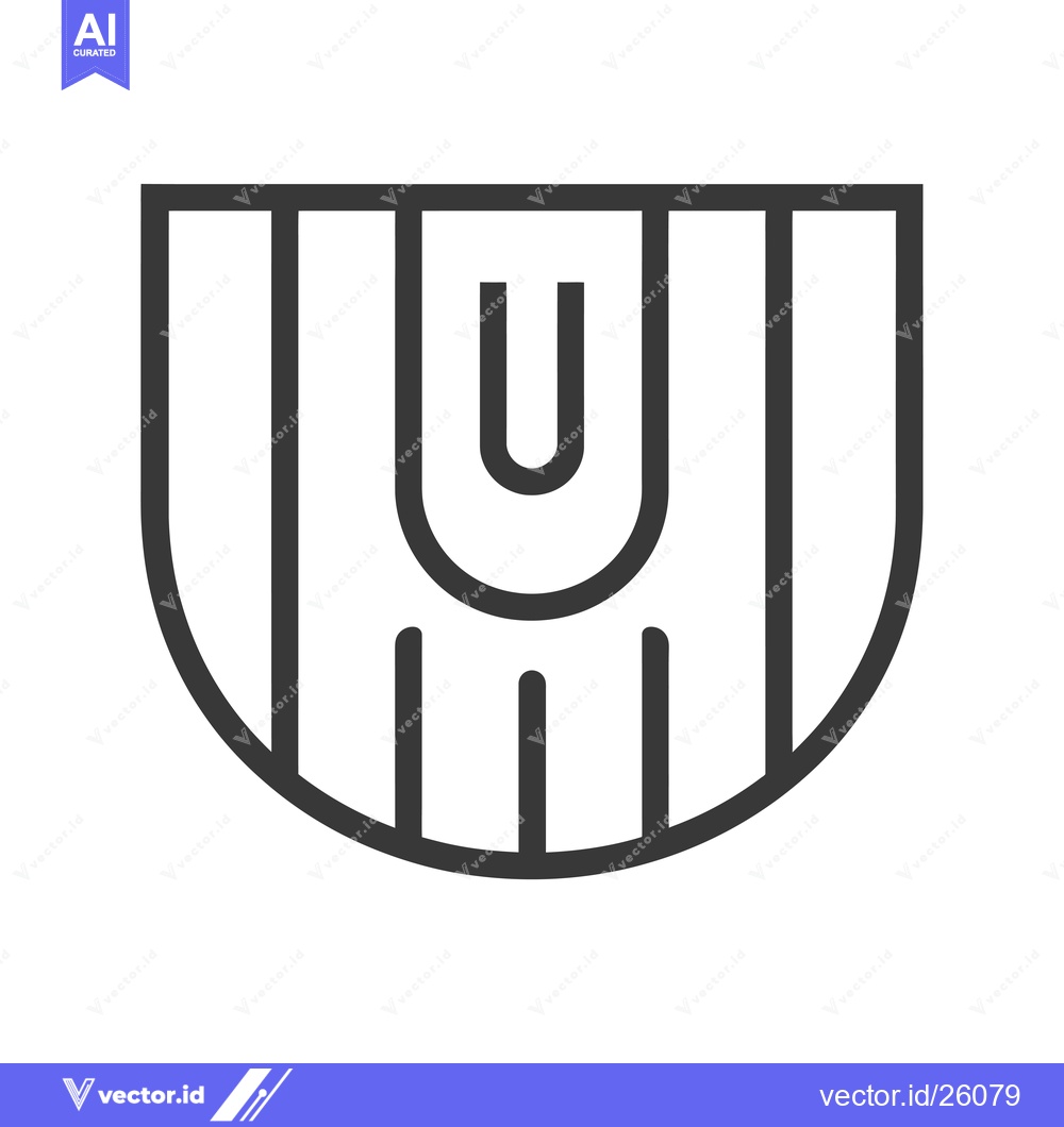 Premium Vector dari Black and white outline of a stylized shield with the letter U inside