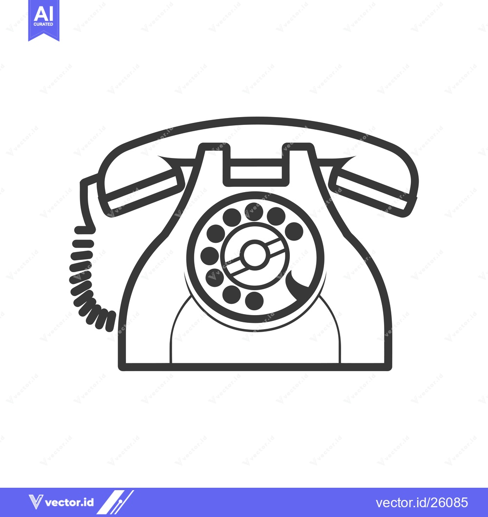 Premium Vector of Black and White Outline of a Vintage Rotary Phone